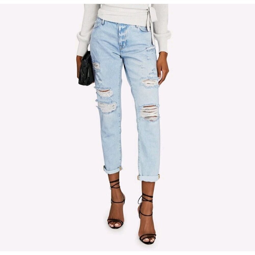 Frame Le Garcon Distressed Boyfriend Jeans In Natoma Light Wash Women’s Size 25 - Picture 3 of 11